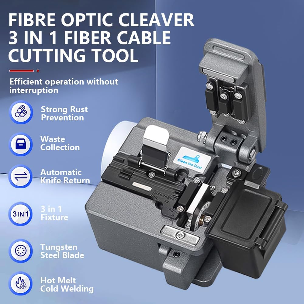Mannaia in Fibra Ottica, AUA-X5 Taglierina Fibra Ottica, Ritorno Automatico della Lama 0,5°, 3 in 1 Utensile da Taglio per Fibre Ottiche, con 16 Punti di Taglio