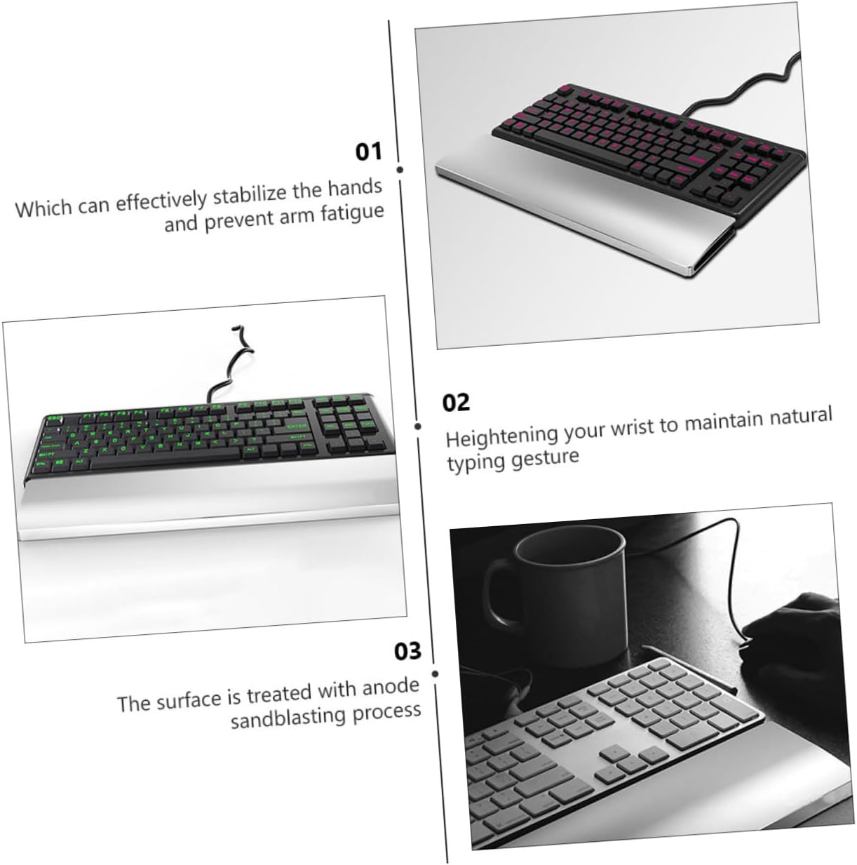 Key Mechanical Keyboard Wrist Rest Pad with Ergonomic Arc Design Anodized Sandblasted Surface Non Slip Base for Comfortable Hand Support for Gaming and Office Use
