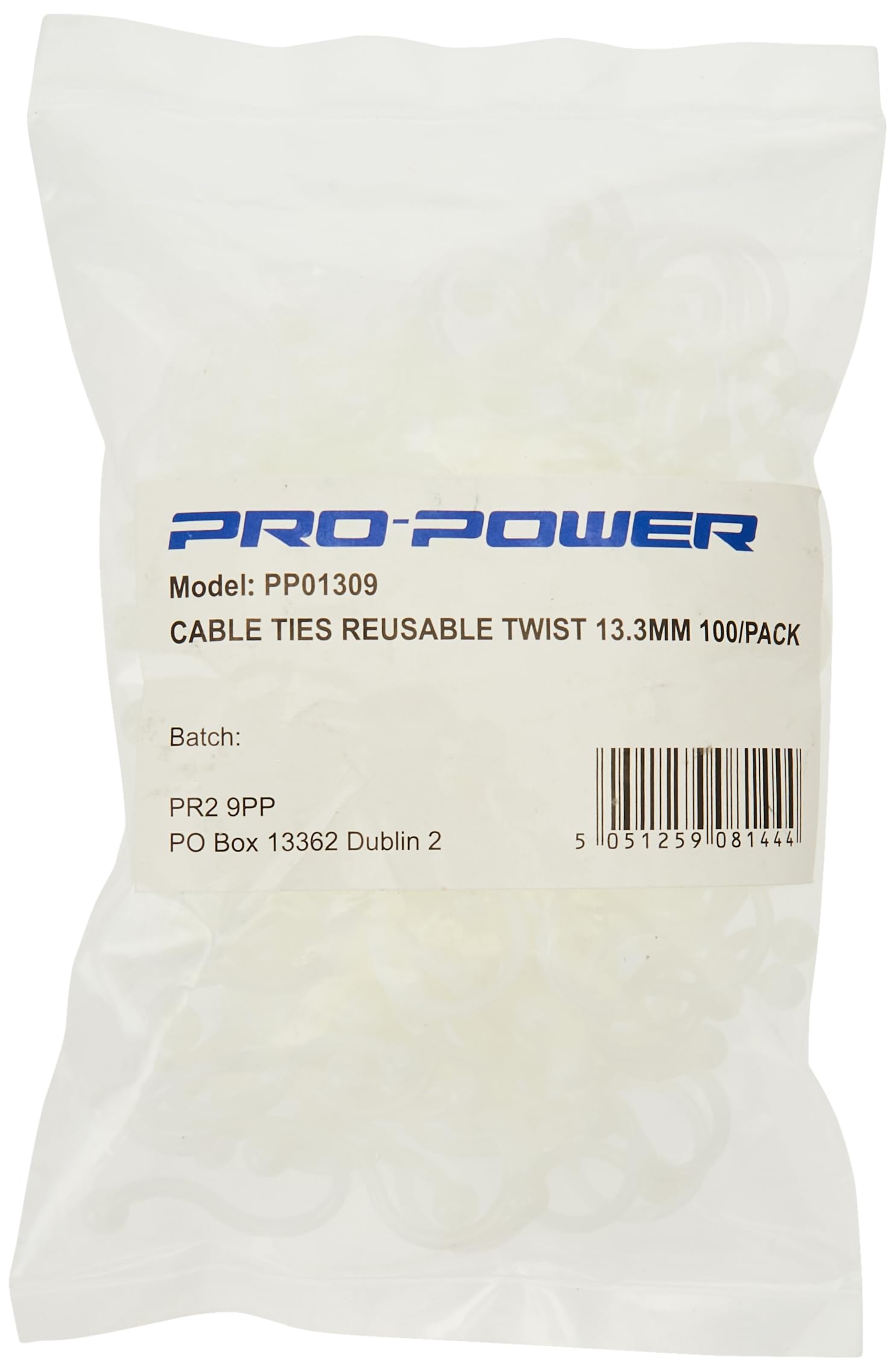 Pro Power RWTL-13 Twist Lock Cable Tie, White, 13.3 mm Bundle Diameter, Pack of 100