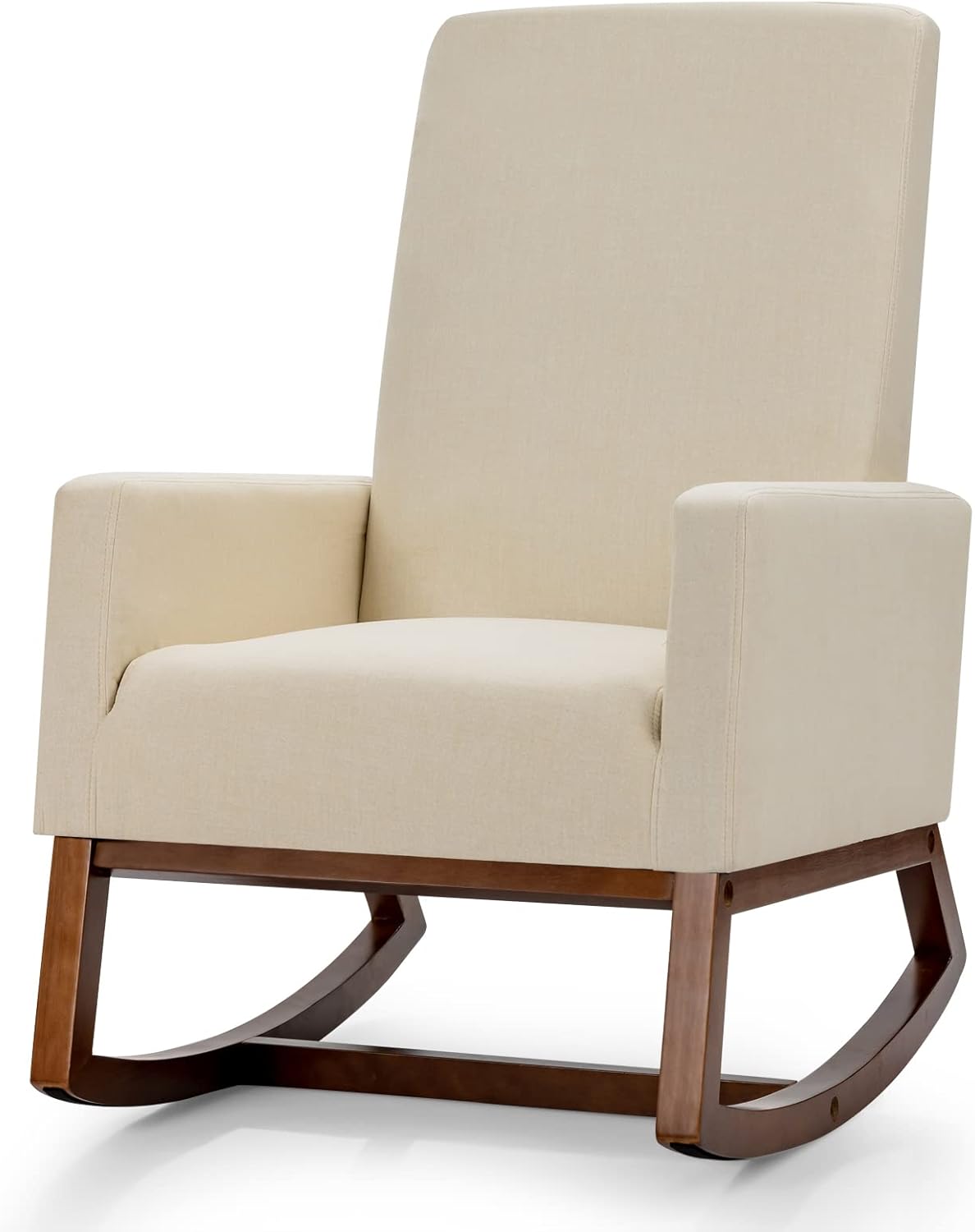 Rocking Chair, Upholstered Fabric Rocker Accent Armchair with Side Pocket, Recliner Relaxing Lounge Chair for Living Room, Bedroom, Office, Nursery (Beige)