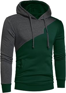 ZOIASW Men's Casual Hoody Medium Hoodies Mens Autumn And Winter Fashion Casual Stitching Contrast Rib Mouth Long Sleeve Lace Up Hooded Pullover Sweater