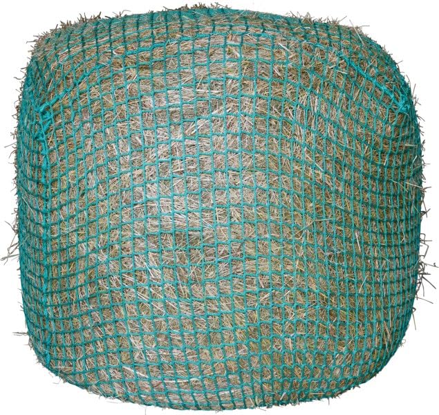 Kerbl Red de heno para pacas redondas, 160 cm, red de alimentación, verde, polipropileno, 160 cm, 4,5x4,5 cm, caballos, fijación con cuerda elástica de 6 mm