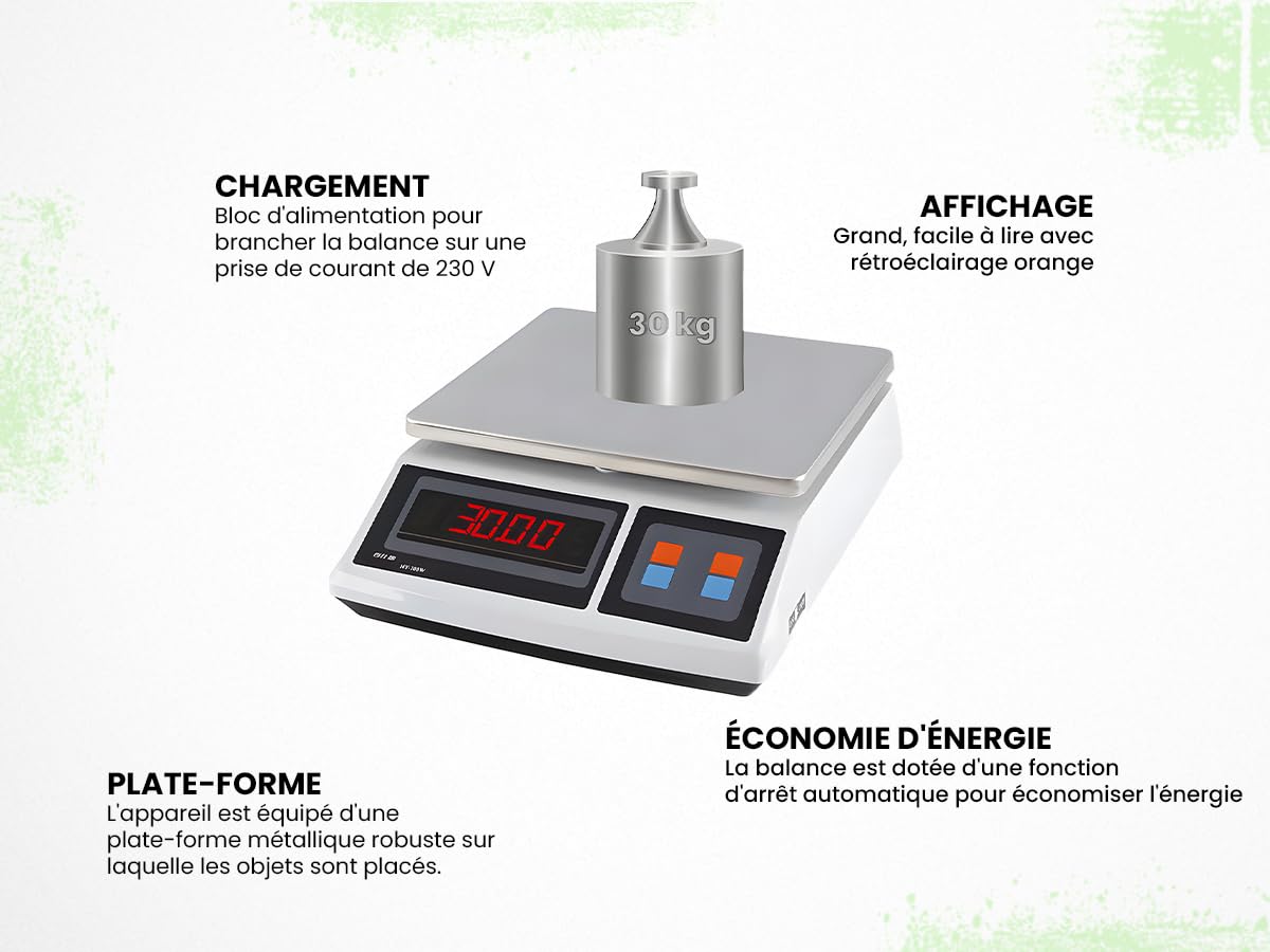 Balance Plate-forme 30 kg, Balance Alimentaire de Haute Précision, Affichage Digital LCD, Balance Electronique Portable, Précise, HDWR wagPRO-S30