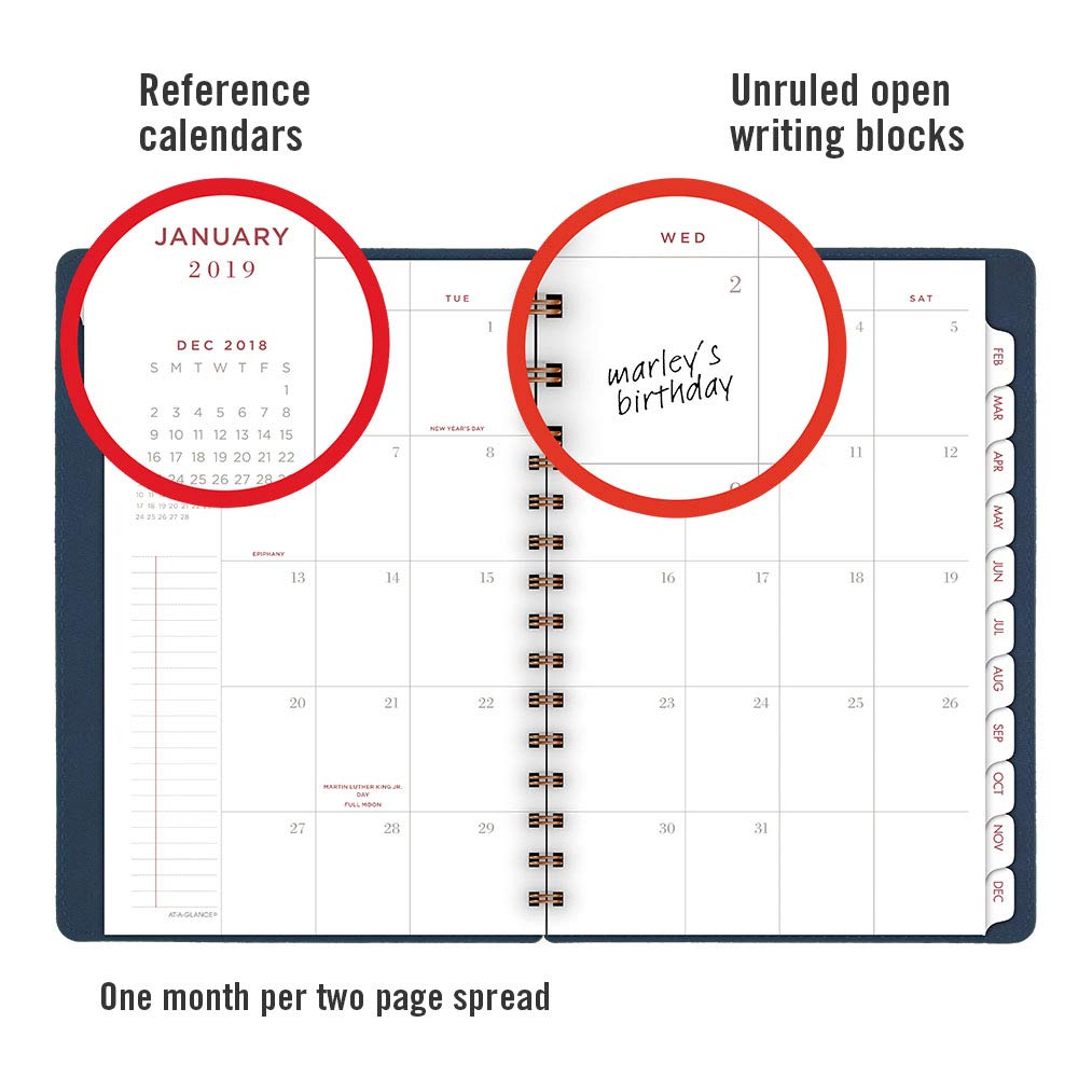AT-A-GLANCE Agenda settimanale/mensile, gennaio 2019 - gennaio 2020, agenda piccola, rilegatura a spirale, collezione Signature, blu navy (YP20020)