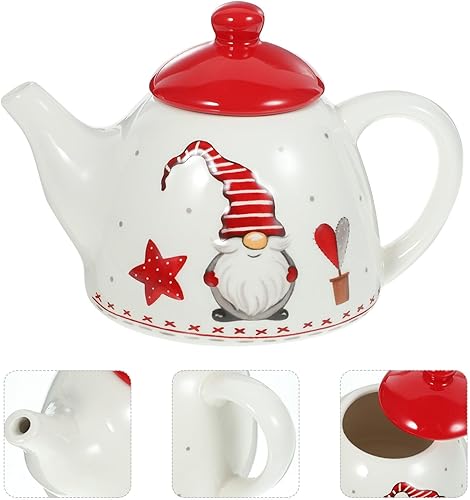 Miniatura 5 de HEMOTON Tetera de porcelana de Papá Noel, tetera de cerámica para Navidad, tetera infusora de té de Papá Noel, tetera para