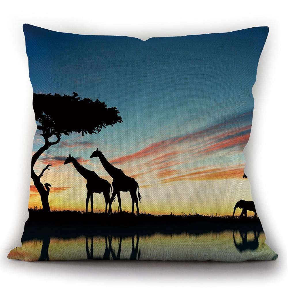 Pillow Case Giraffe at dusk 2pcs 45X45 cm Sofa Car Waist Throw Cushion Cover Home Decor