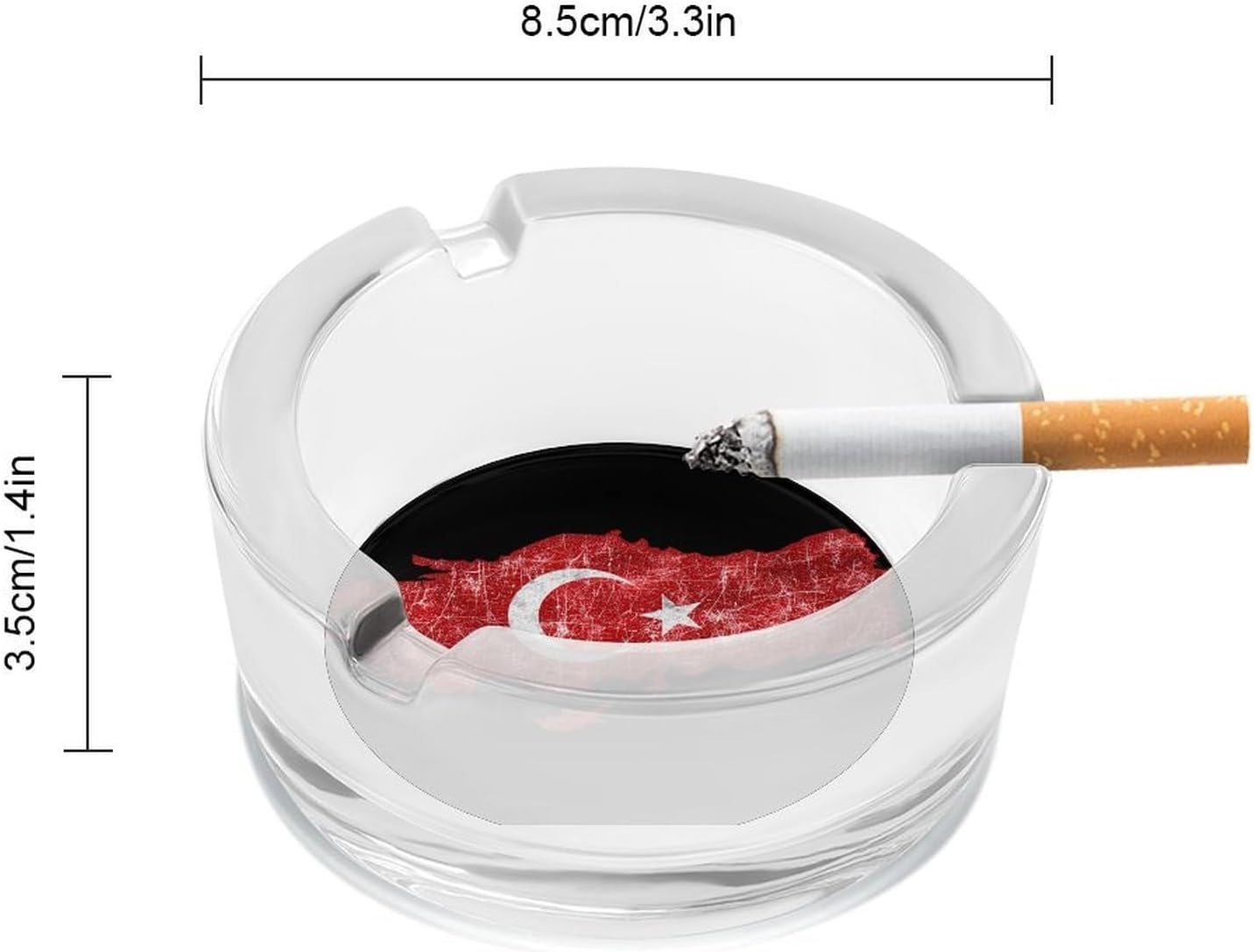 Turkey Turkish Flag Glass Ashtray for Cigarettes Round Home Ash Tray for Patio Outdoors