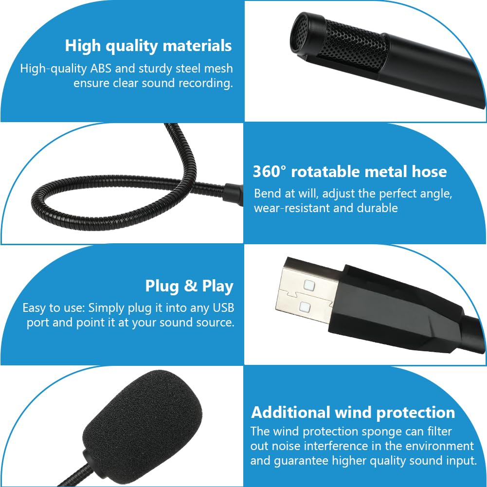HOTUT USB Microfono per Computer, Microfono a Condensatore Omnidirezionale a 360°, Design Plug-and-Play, Microfono per PC Video Conferenza per Computer, Mac, Laptop, Skype, Registrazione, Podcasting