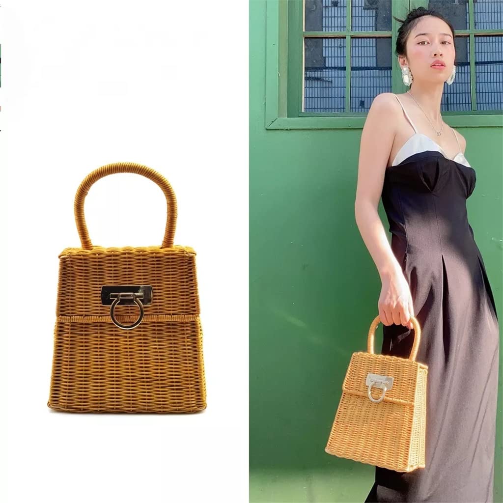 Sac En Rotin Tressé Femme – Panier D'été Marron Clair – Sac à Main Bohème