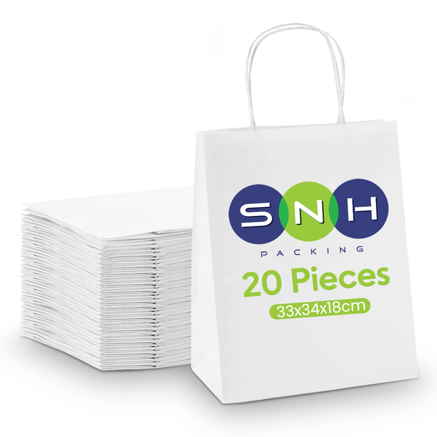 20 Pcs Kraft Paper Bag White Twisted Handle 33x34x18 cm Paper Party Bags Hen Party Bags Kraft Paper Bag Bride Birthday Gift Bag Wedding Celebrations Bags for Party Favour by SNH Packing