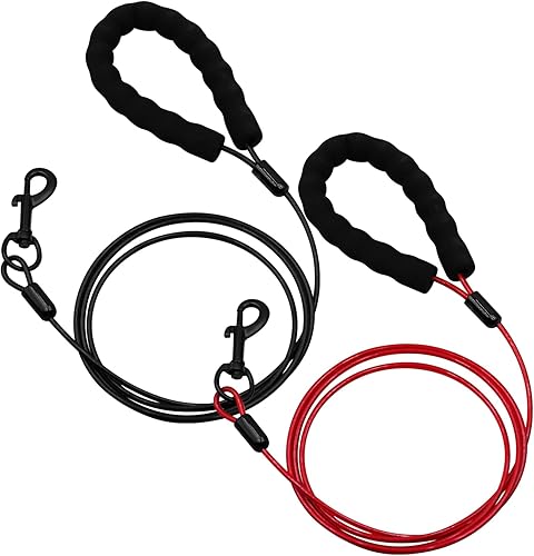 Paquete de 2 correas resistentes para perros, a prueba de mordidas y mango acolchado cómodo, de 456 pies, cuerda de seguridad de metal de acero con