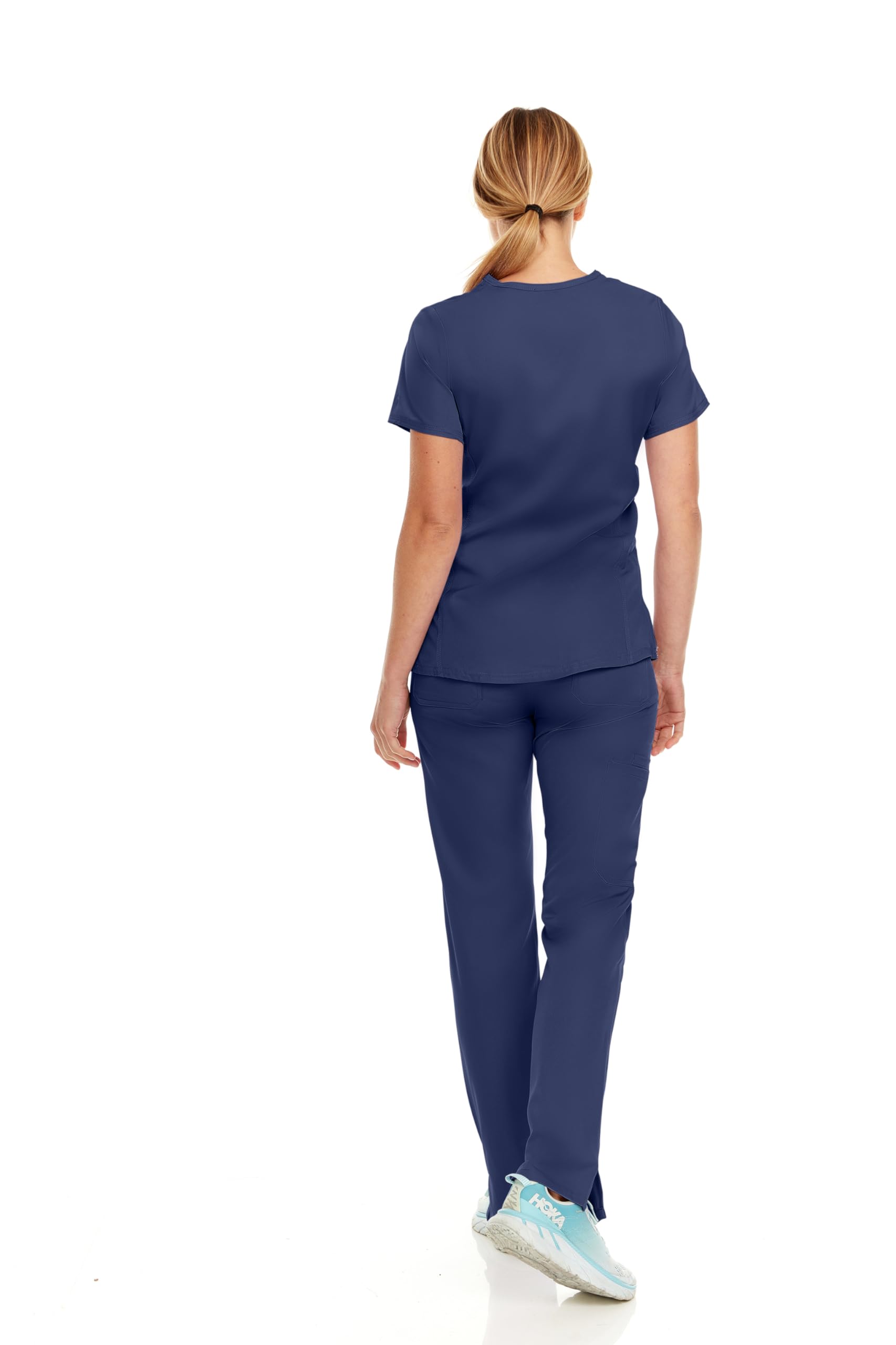 MediChic Women's V-Neck Scrub Set Straight Leg Six Pocket Cargo Scrub Pants with 4-Way Stretch Scrubs Sets