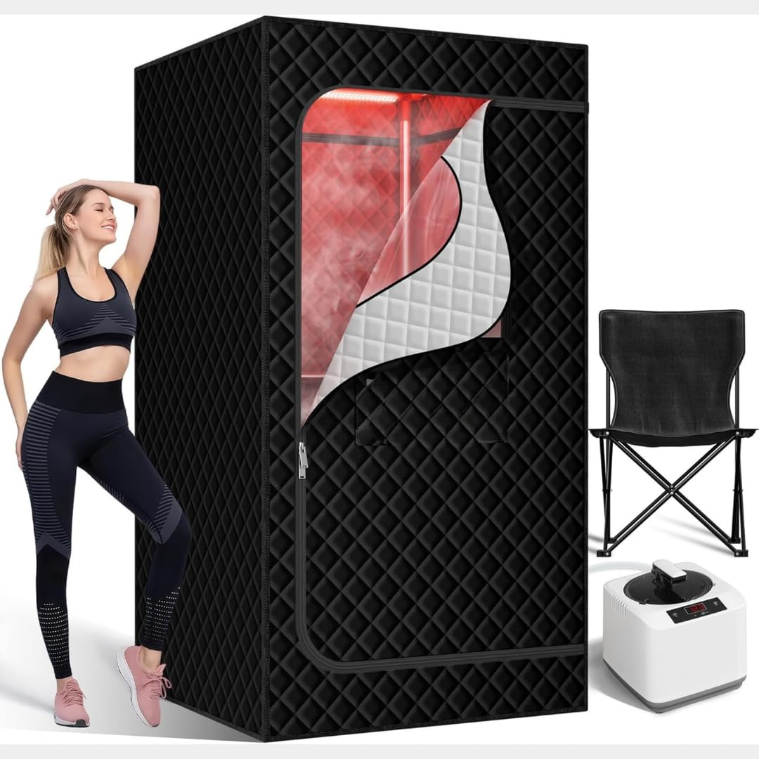 Essensolife Portable Steam Sauna Tent with Remote Control, 1200W 3L Capacity, 9 Levels, 99 Minutes Timer, Black Quilted Designife-image-1