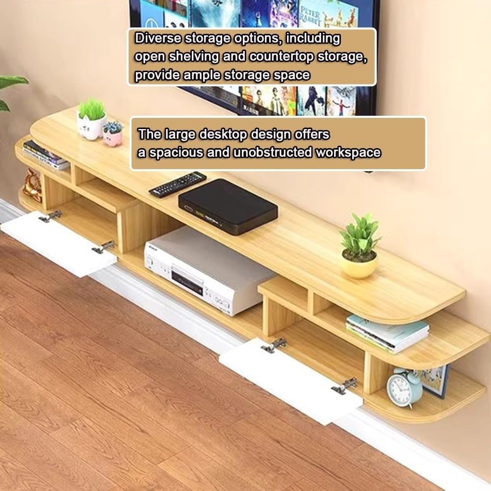 mobile TV Supporto TV sospeso Centro di intrattenimento a parete Ampio spazio di archiviazione con ripiani aperti da tavolo scorrevoli(Woo+white,100 * 24 * 28cm)