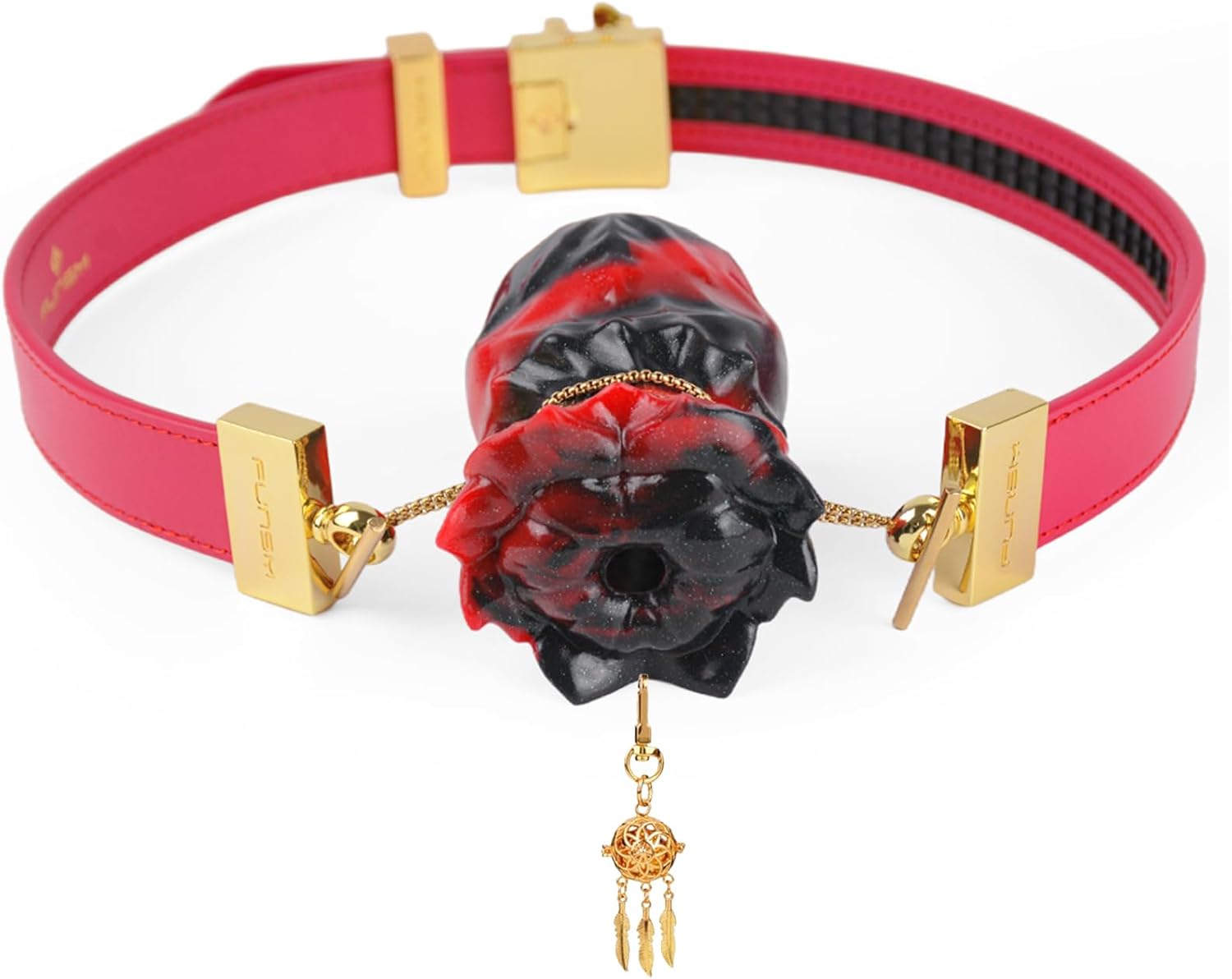 Head Harness Silicone Gag Breathable Bondage BDSM Gags with Bell - Adjustable Strap on Restraint Gags Leather Bondage Toys Breathable Gag Adult Sex Toy (Pink)