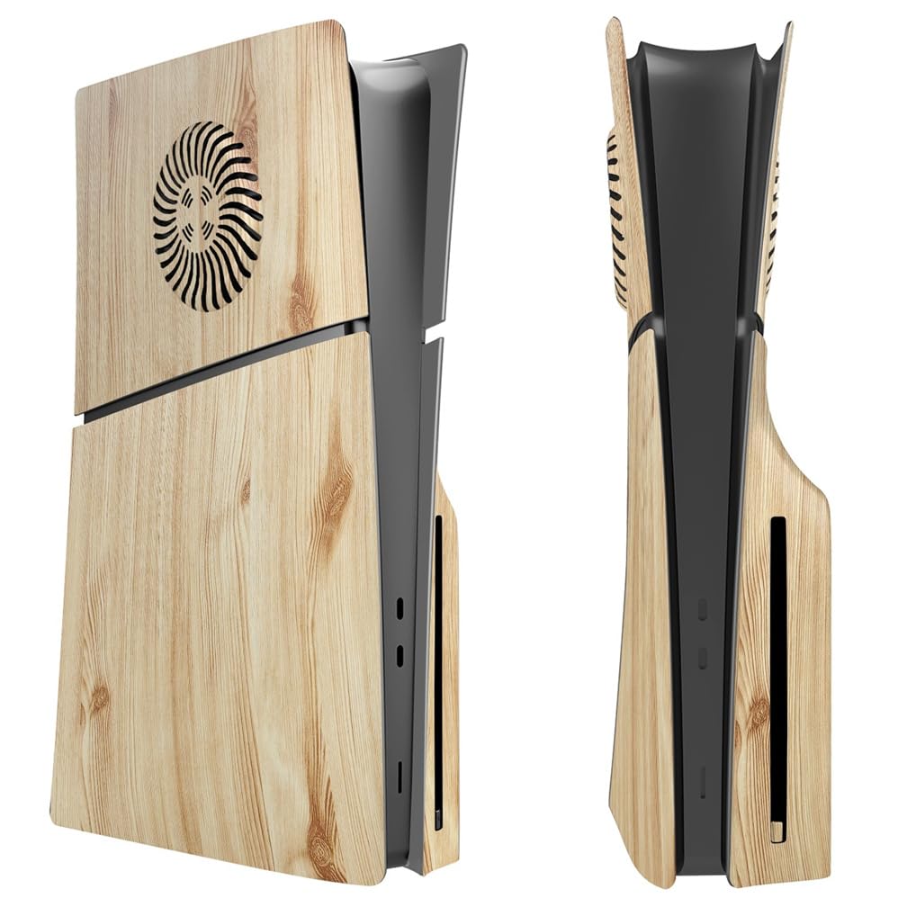 LiLiTok Funda protectora para PS5 Slim Faceplates, placa de repuesto para piel, resistente al polvo, carcasa ABS para Playstation 5, accesorios delgados 2023 (versión de disco de grano de madera)
