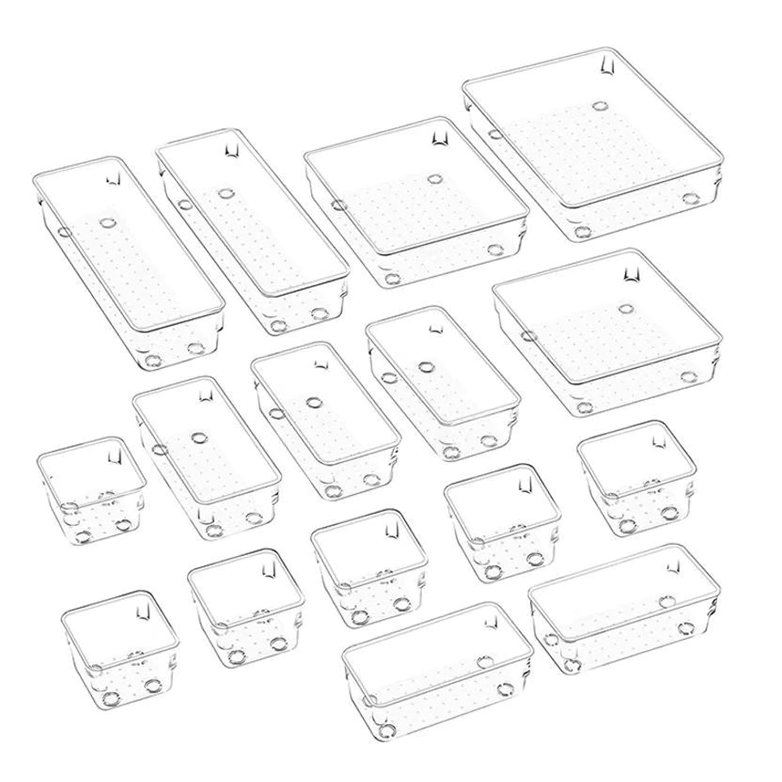 HDOYTXXM 16Pcs Clear Drawer Organiser Set Assorted Size Tray Drawers Storage Bin for Makeup Bathroom and Vanity Desktop