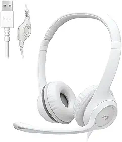 Headset com fio USB Logitech H390 com Almofadas Confortáveis, Controles de Áudio Integrado e Microfone com Redução de Ruído - Branco