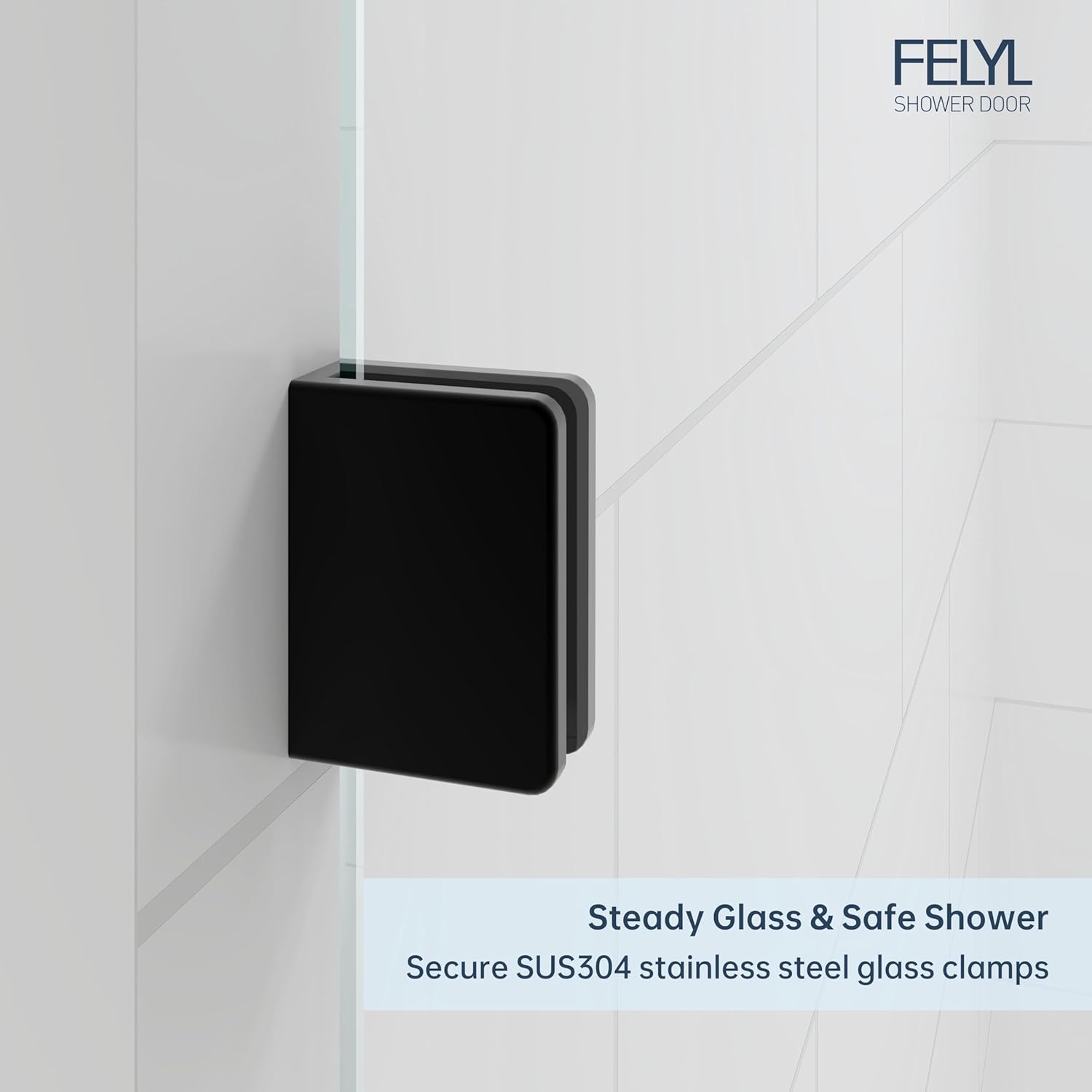 Shower Glass Panel 36" W x 78" H, Matte Black, Frameless Fixed Glass Panel, Clear 3/8" (10mm) SGCC Tempered Glass, Reversible Installation