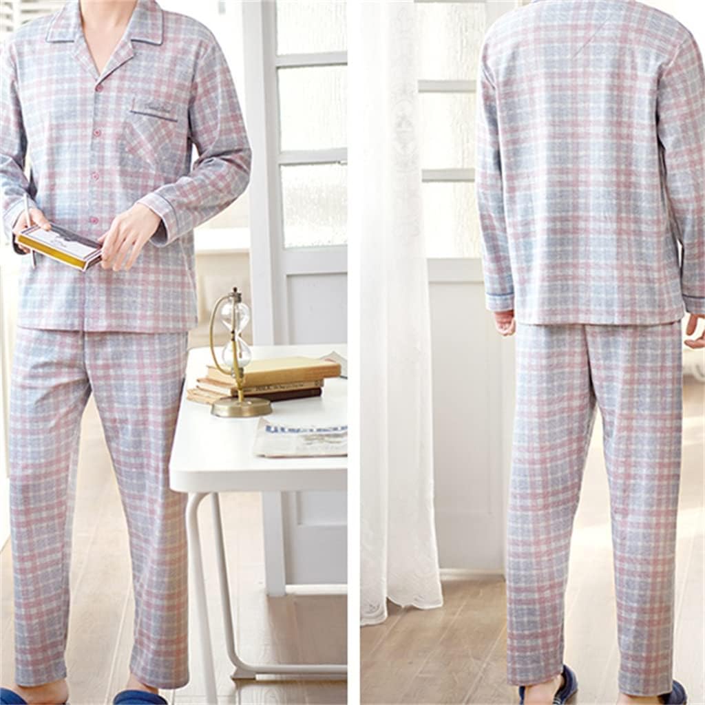 Autumn pajamas men's spring and autumn plaid cotton long-sleeved and thin winter homewear suit