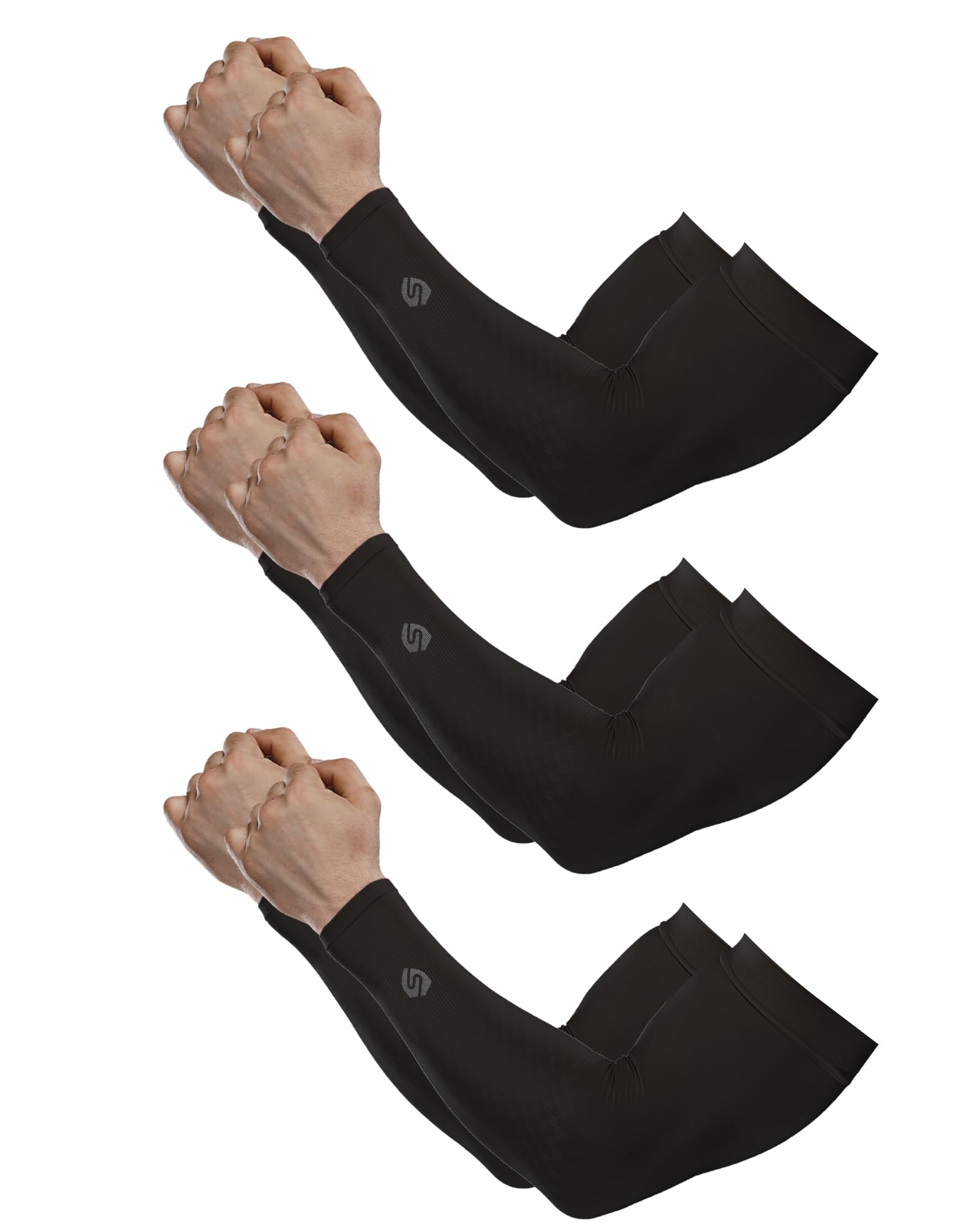 Shinymod Unisex 3 Pairs - Black Compression Sleeves Arm Warmers Uv Sun Protection Men Women Cooling Sleeves To Cover Arms For Cycling, Driving, Golf, Hiking