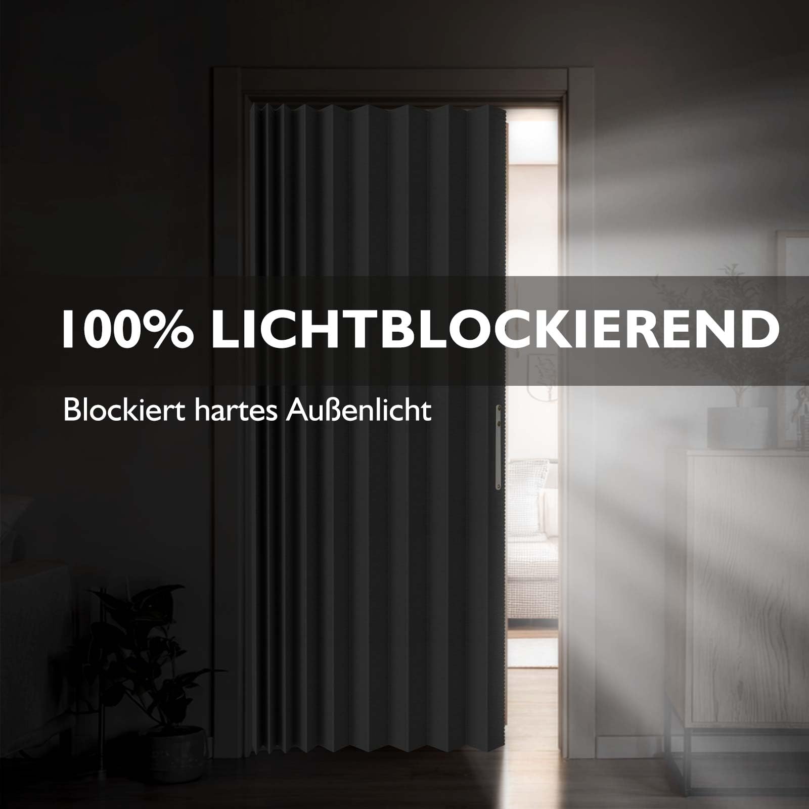 Jilron 100% Blickdichter Türvorhang – Faltbarer Akordion-Stil mit Magnetverschluss, Klebemontage ohne Bohren, inkl. Klebeschiene, Verdunkelung & Windschutz,Weiß, H201 x B106 cm