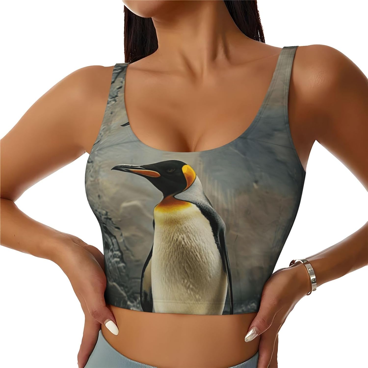 Penguin Print High Impact Sports Bras,Longline Sports Bra,Perfect for Yoga,Running and Gym Workouts