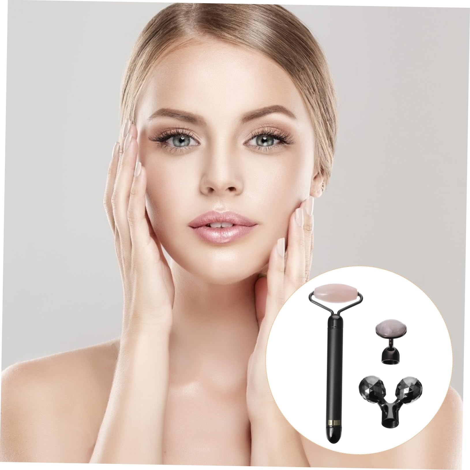 3-in-1 Gesichtsroller aus Natürlichem Jadekristall und Zinklegierung mit Aa Batterie für Strahlende Haut und Kollagenförderung zur Gesichtsmassage