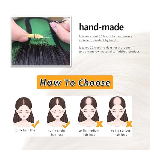 Miniatura 4 de Toppers para el cabello para mujer, cabello humano real de 10 pulgadas, rubio real, base suiza, piezas de cabello humano adelgazante para mujeres,