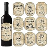 Whaline 54Pcs Halloween Wine Bottle Labels Stickers Vintage Scary Potion Bottles Labels Halloween Animal Apothecary Bottle Stickers Classic Creepy Waterproof Wine Labels for Halloween Party Favor