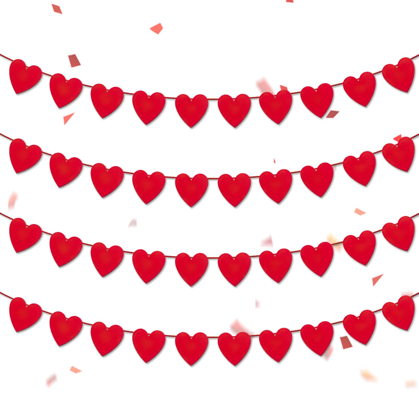 4 PCS Red Heart Hanging Garlands, Valentines Day Decoration Red Hearts Banner, Romantic Decoration Banner, Heart Decor, for Valentine's Day, Anniversary, Engagement, Birthday, Wedding Party Backdrop