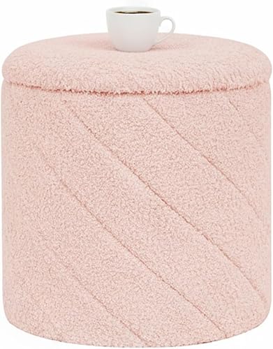 Miniatura 15 de B FSOBEIIALEO Otomana con almacenamiento, Otomana redonda de almacenamiento de bouclé con bandeja, Taburete reposapiés para dormitorio, Otomana para
