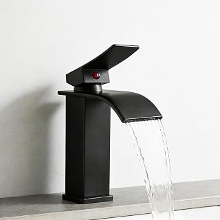 Grifo Lavabo Negro Grifos para Lavabos de Baño Grifo Alto Lavabo en Cascada con Con 2 Tuberías de Agua de 60 cm y una Tubería Roscada para Baños, Cocinas, Jardines