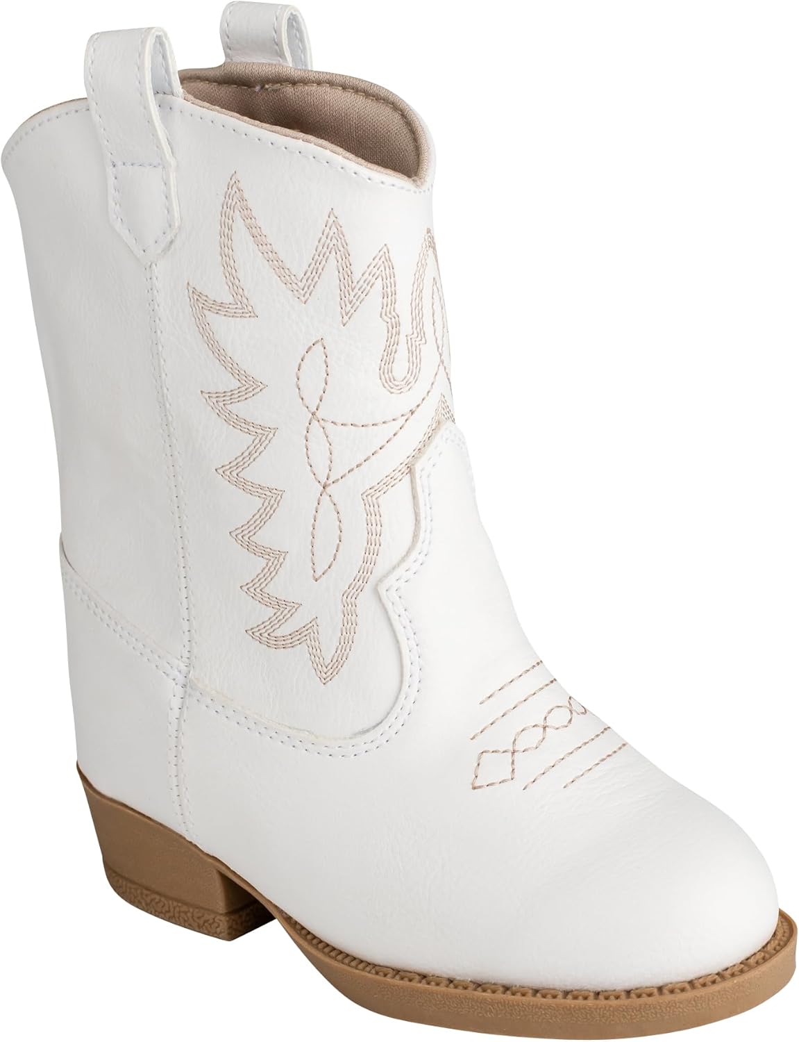 Baby Deer, Faux-leather, Rubber-soled, Kids Pointed Toe Western Boot for Boy or Girl Children with Ornamental Cowboy Stitching