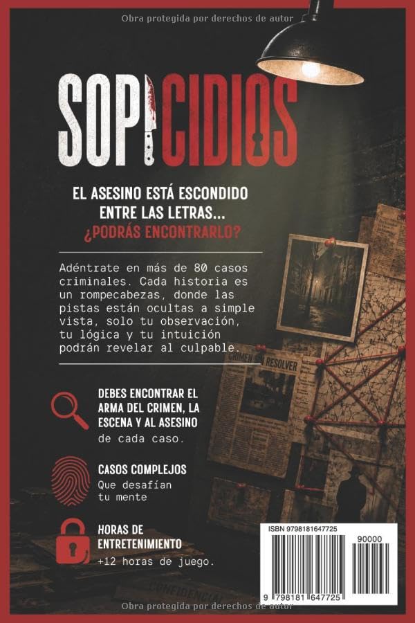 SOPICIDIOS: El asesino está entre las letras y tú eres el único detective capaz de encontrarlo - 80 sopas de letras de crímenes para resolver - Pasatiempos de misterio y true crime para adultos. - Imagen 3