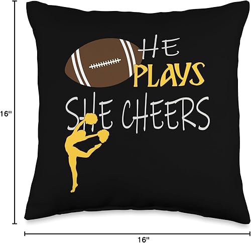 Miniatura 4 de Humorous Cheerleading Gifts and more Almohada de fútbol y porristas Mom He Plays She Cheers, 16.0 x 16.0 in, multicolor