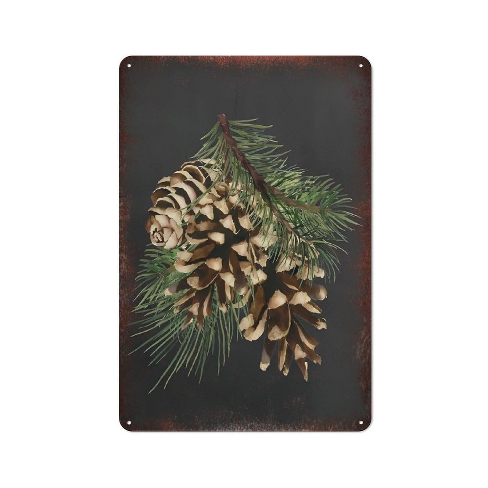 Metal Tin Sign Retro Distressed Vintage Rustic Metal Pine Cone with Pine Branch Watercolor Print Wall Art Decor for Home Kitchen Bedroom Bathroom Farmhouse Living Room Office Apartment 6x8 INCH