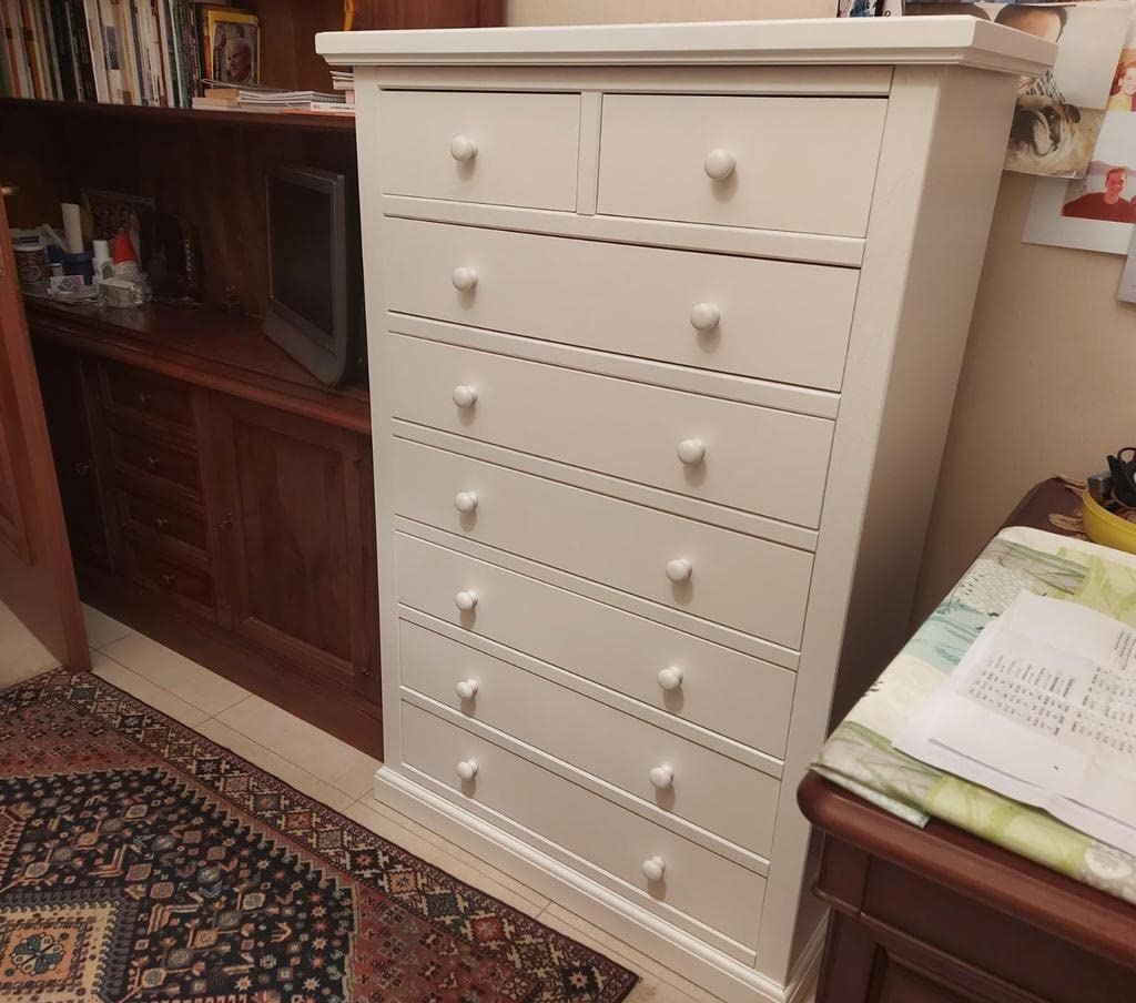 Mar.c.a. Design - Commode Bois 87x37x127 cm 8 Tiroirs - Commode Chambre Style Classique Base Plate - Made in Italy