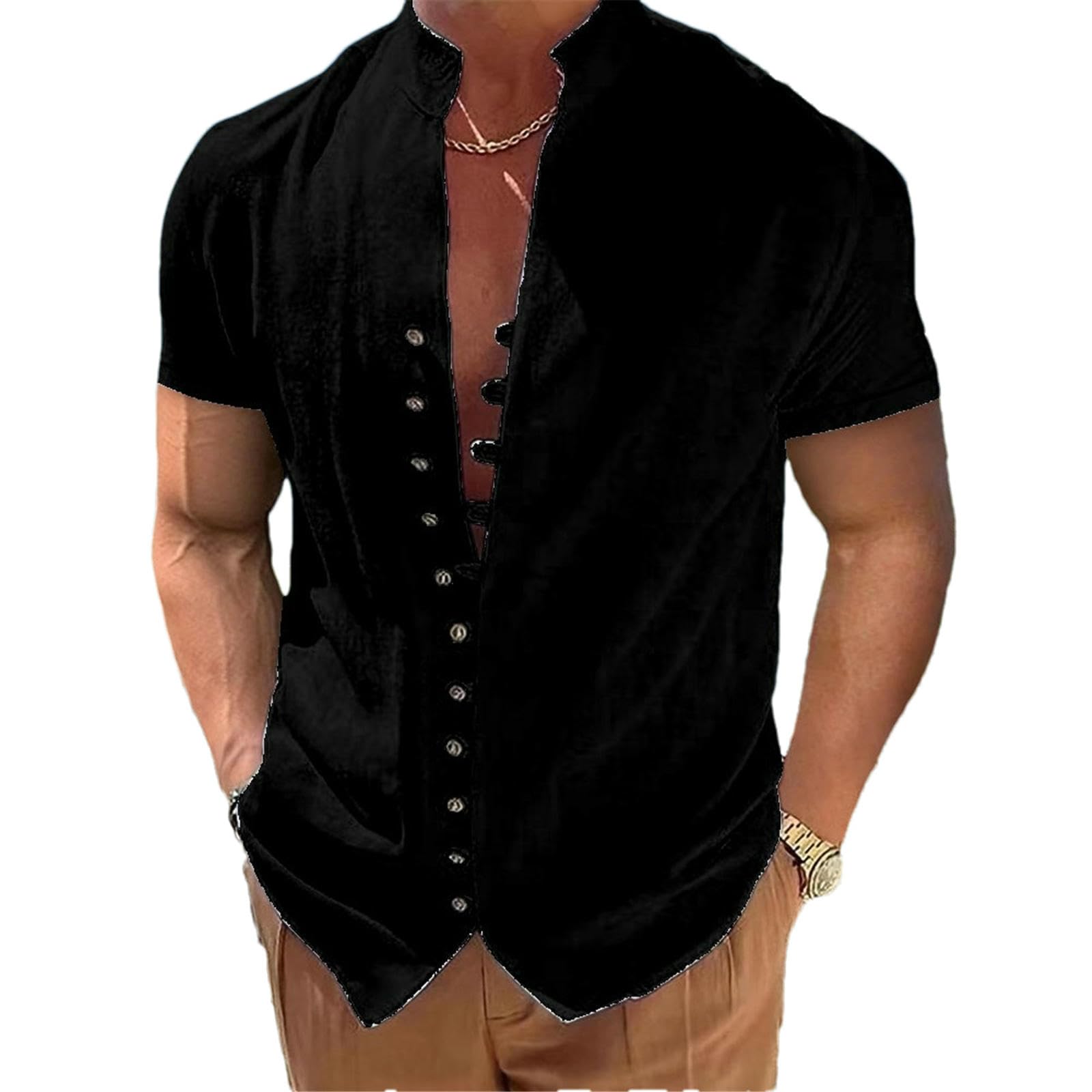 Chemise d'été rétro homme manches courtes lin coton style vintage