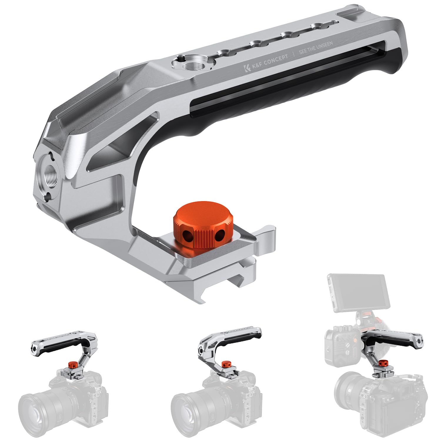 K&F CONCEPT Poignée Supérieure Métal avec Système Rail NATO et Arri 3/8"-16 Cold Shoe Vis 1/4" Capacité de Charge Jusqu'à 10 kg Ergonomique Solide pour Caméra Appareil Photo