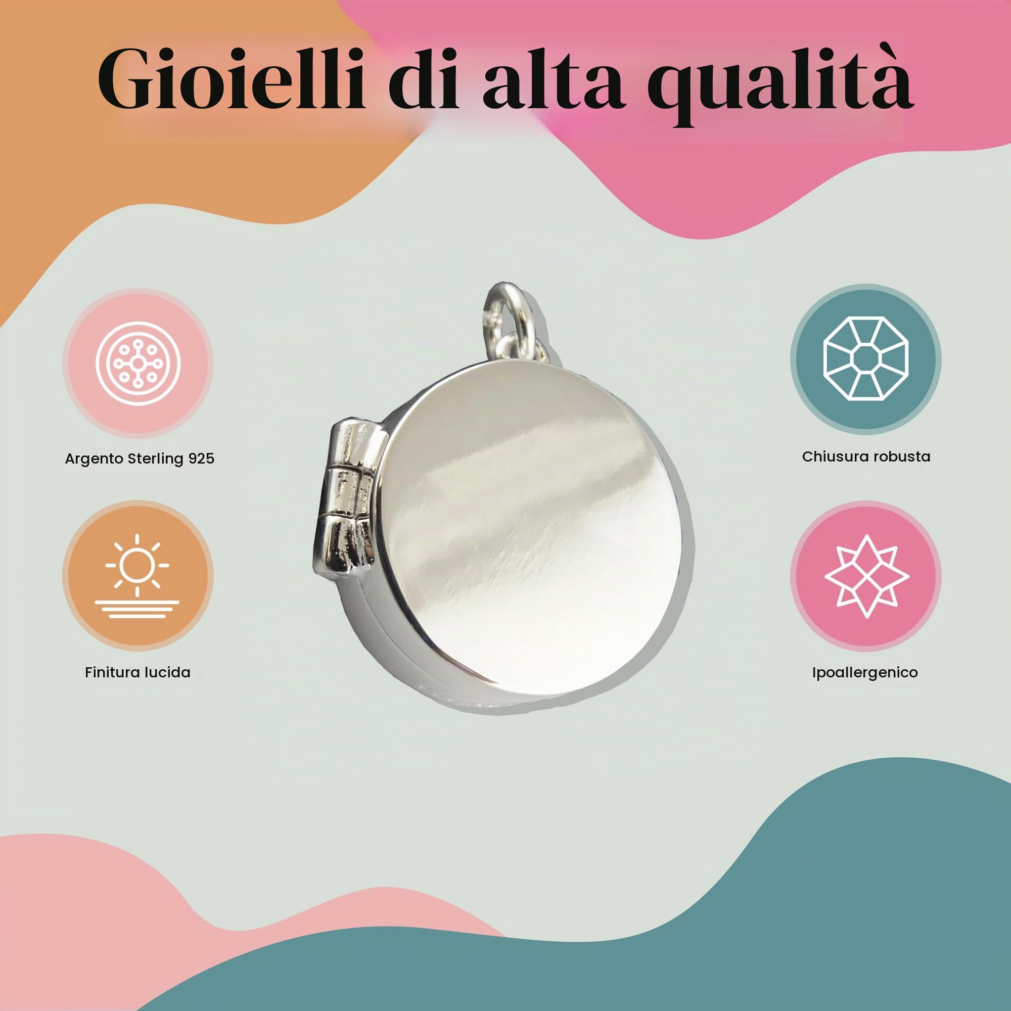 Collana con medaglione bussola funzionante in argento sterling, catena a serpente da 45,7 cm