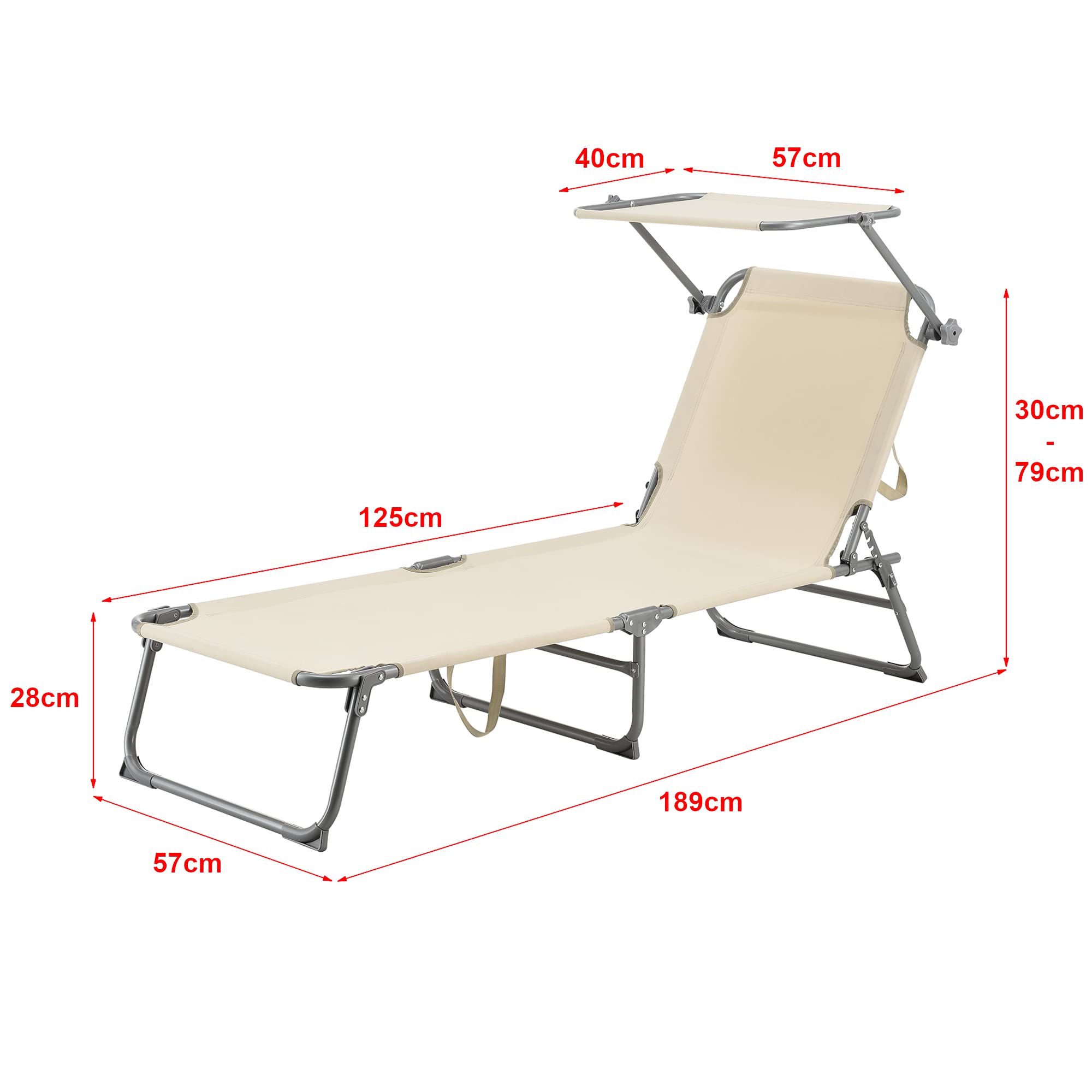 [en.casa] Lettino Prendisole Portatile Sdraio con Tettuccio Parasole Regolabile Lettino con Schienale Reclinabile Struttura Pieghevole Supporto Peso 115 kg - Beige