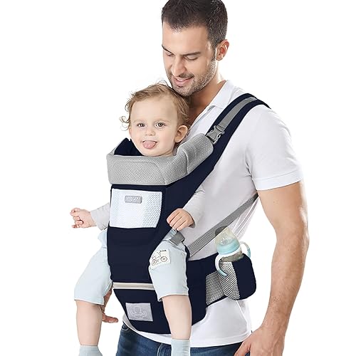 Miniatura 11 de Portabebés ergonómico para bebés con asiento de cadera, bolsa de canguro suave, portabebés para recién nacidos a niños pequeños de 7 a 45 libras,
