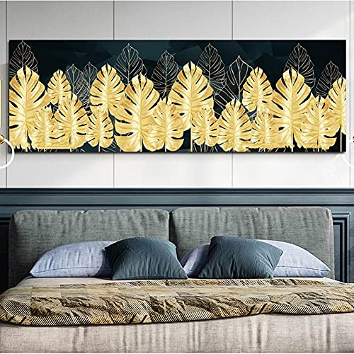 Affiches d'art feuilles dorées noires toile 30x90cm sans cadre pour salon
