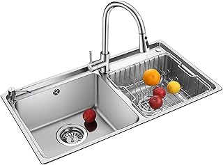 YDHNB Évier de Cuisine en Acier INOX Brossé Évier Cuisine 1 Bacs avec Raccords de Vidange 3 Tours de Montage, Évier Simple Résistant aux Rayures Anti-Odeur Connecté au Lave-Vaisselle