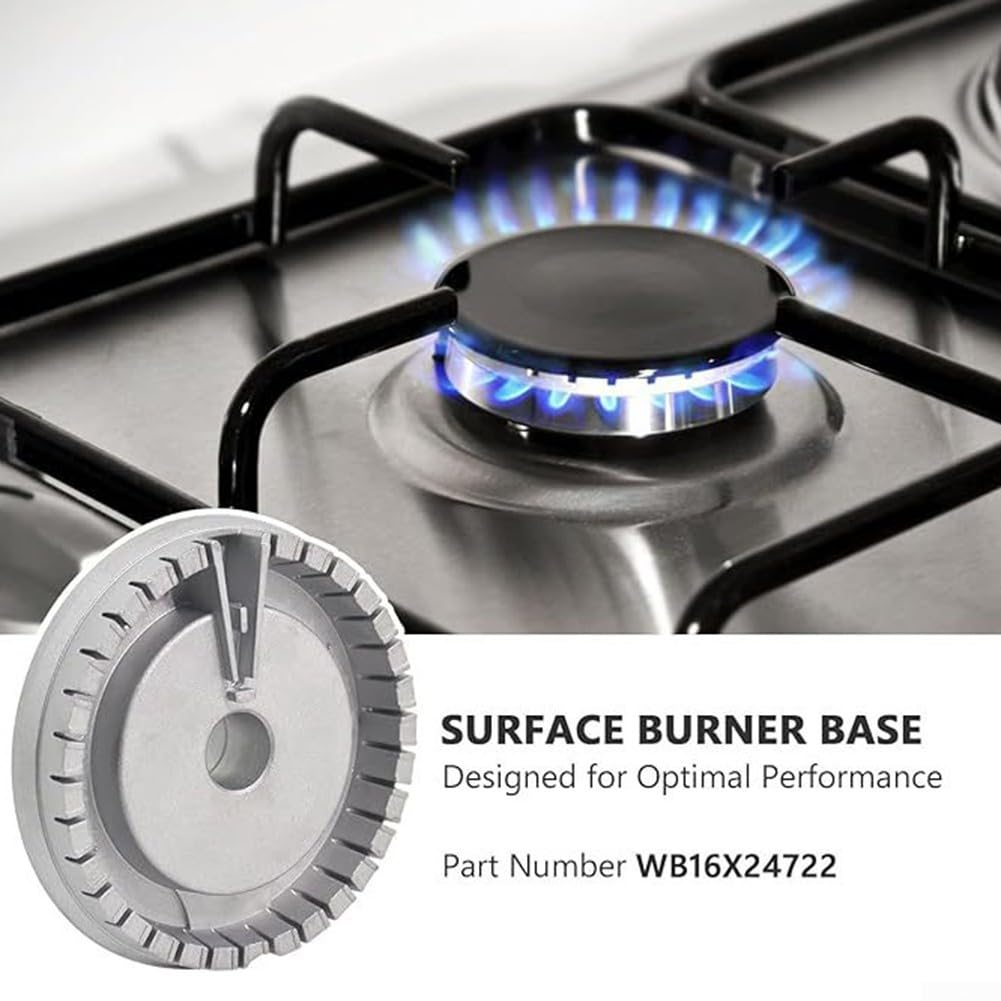 Wb16x24722 Base de quemador de gas para modelos GE y Haier, pieza de repuesto de aleación de aluminio plateado para reparación superior de estufa, corrige llamas desiguales y problemas de encendido