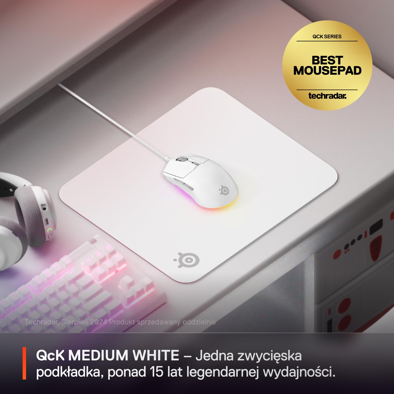 SteelSeries QcK, gamingowa podkładka, średnia - Biała - Antypoślizgowa silikonowa podstawa - Topowe śledzenie, stabilność - opt. dla czujników gamingowych - 320x270 mm - FPS, MOBA, RTS, MMO