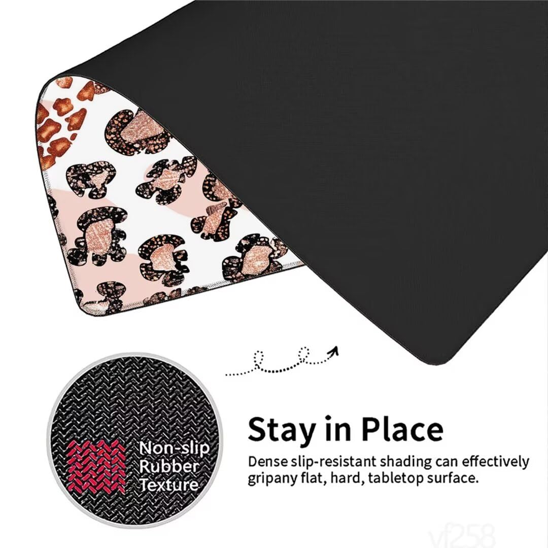 Alfombrilla Ratón rosa Alfombrilla Raton 1500x800x3mm, Leopardo Alfombrilla de Ratón Extendida de Gran Tamaño con Bordes Cosidos, Protector Escritorio, Antideslizante, Alfombrilla Ratón Gaming YF-258