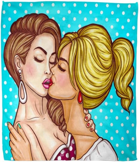 Amazon Co Jp スローブランケットセクシーポップレズビアンカップルキス2つの官能的な女の子唇50x60インチ暖かいファジーソフトブランケットベッドソファ 1x150 ホーム キッチン