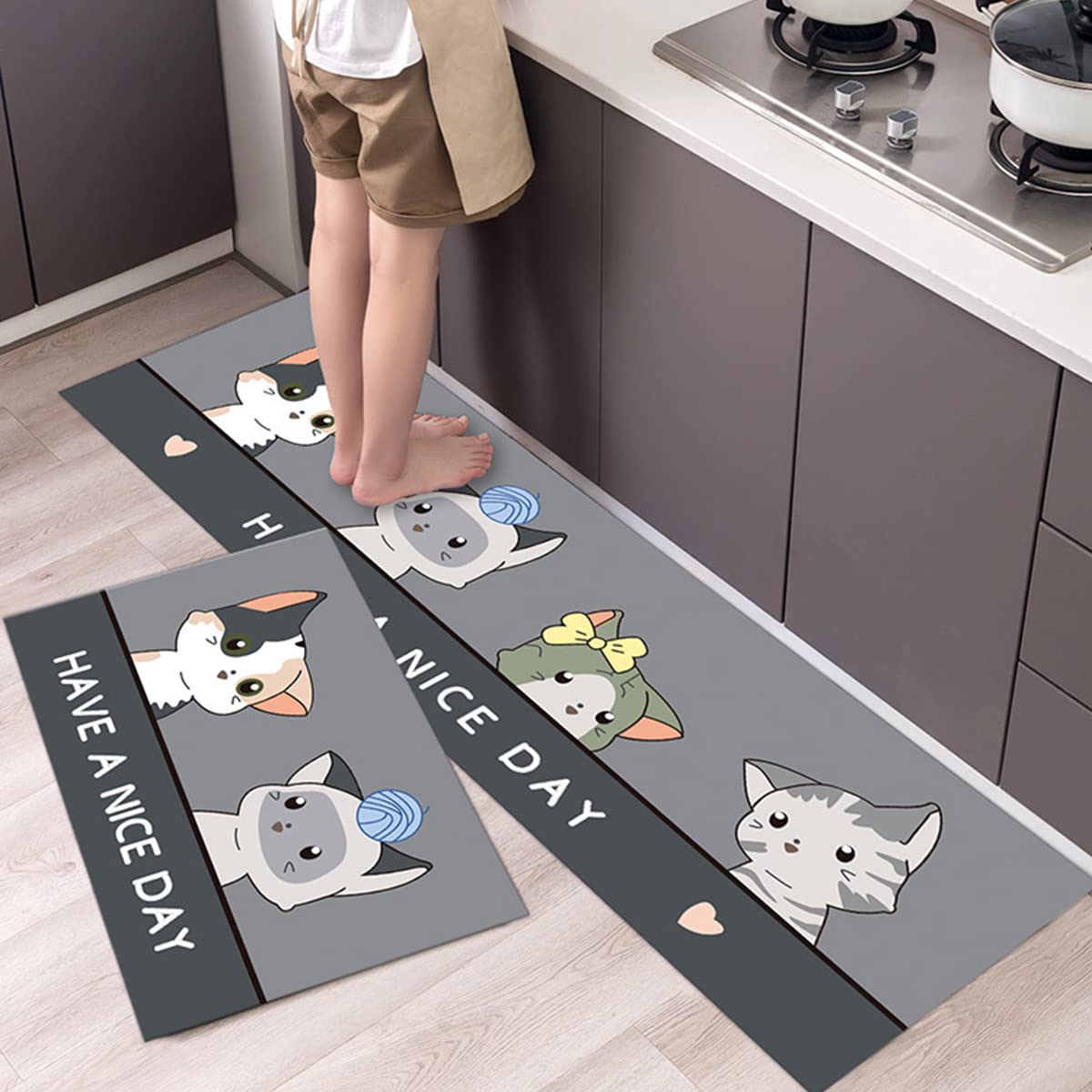 Tapete de cocina [2 piezas] acolchado antifatiga alfombra de cocina antideslizante impermeable alfombra cómoda de pie para cocina, suelo, oficina, fregadero, lavandería, 16 x 47 pulgadas